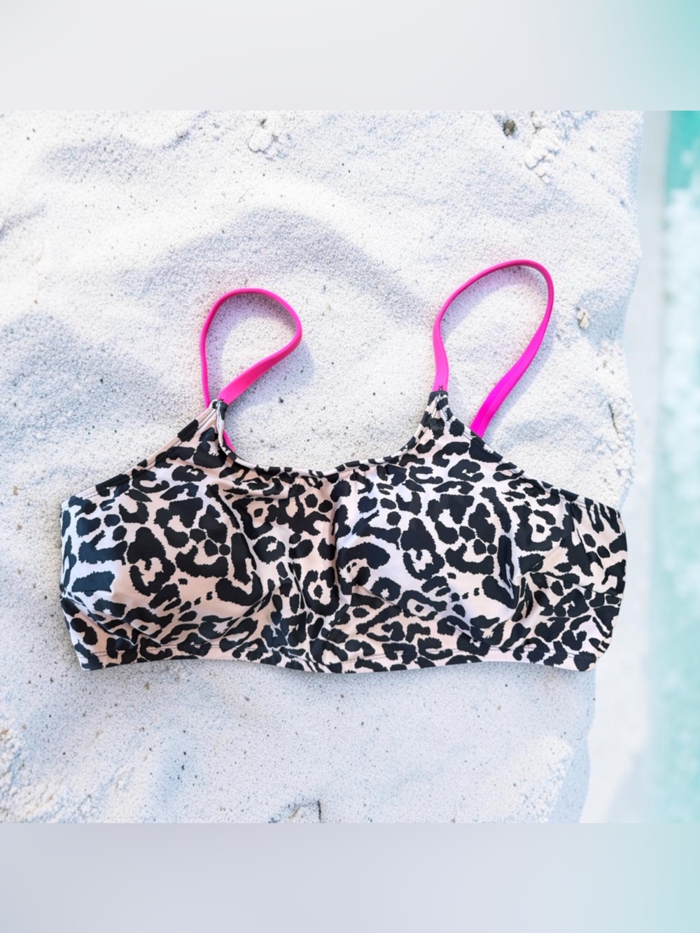 Leopard Print Bikini Top with Hot Pink Straps